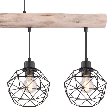 Globo 15416-4 Függeszték natúr fa és fekete fém kombinációval. LxBxH:850x180x1200, exkl. 4xE27 60W 230V
