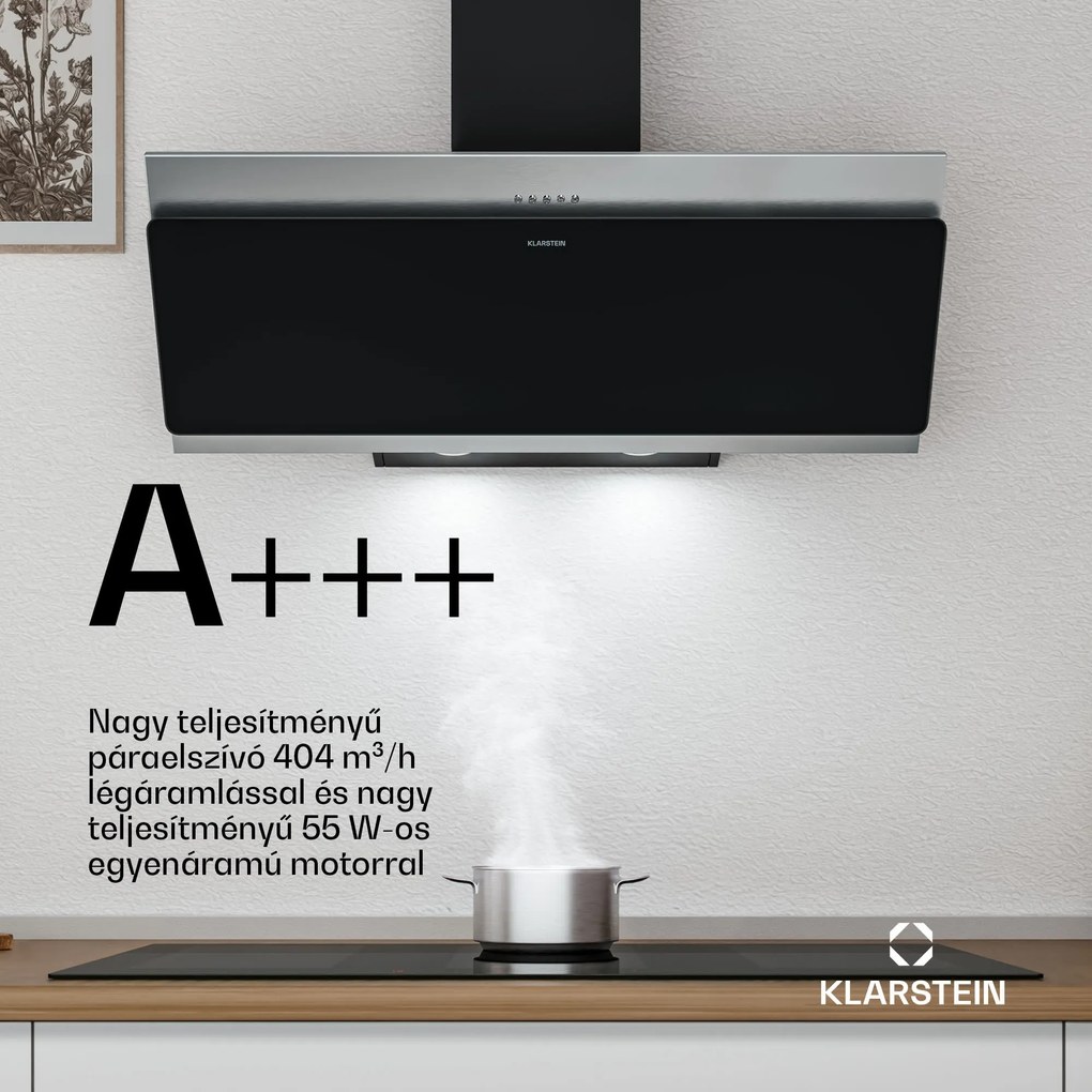 Klarstein Alessia ferde páraelszívó | elszívó és keringtető üzemmód | rozsdamentes acél | 404 m³/h | 90 cm