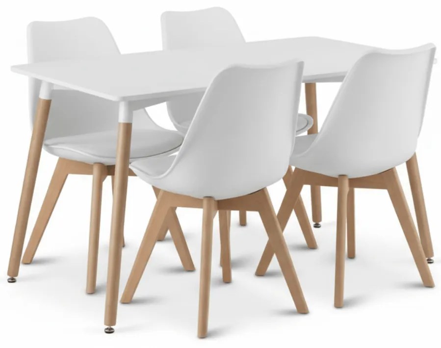 Étkezőgarnitúra 1 + 4, fehér asztal ADRIA 120x80 cm + fehér szék BALI MARK bükk lábakkal
