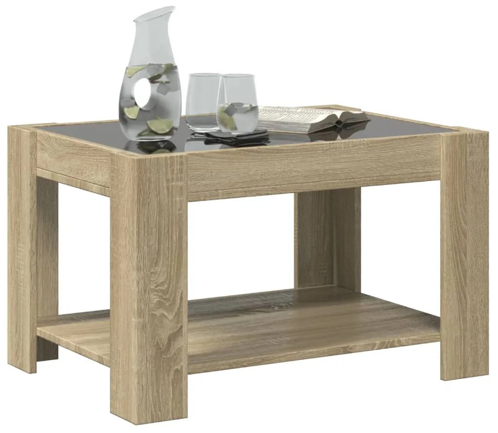 Sonoma tölgy szerelt fa dohányzóasztal LED-del 73 x 53 x 45 cm