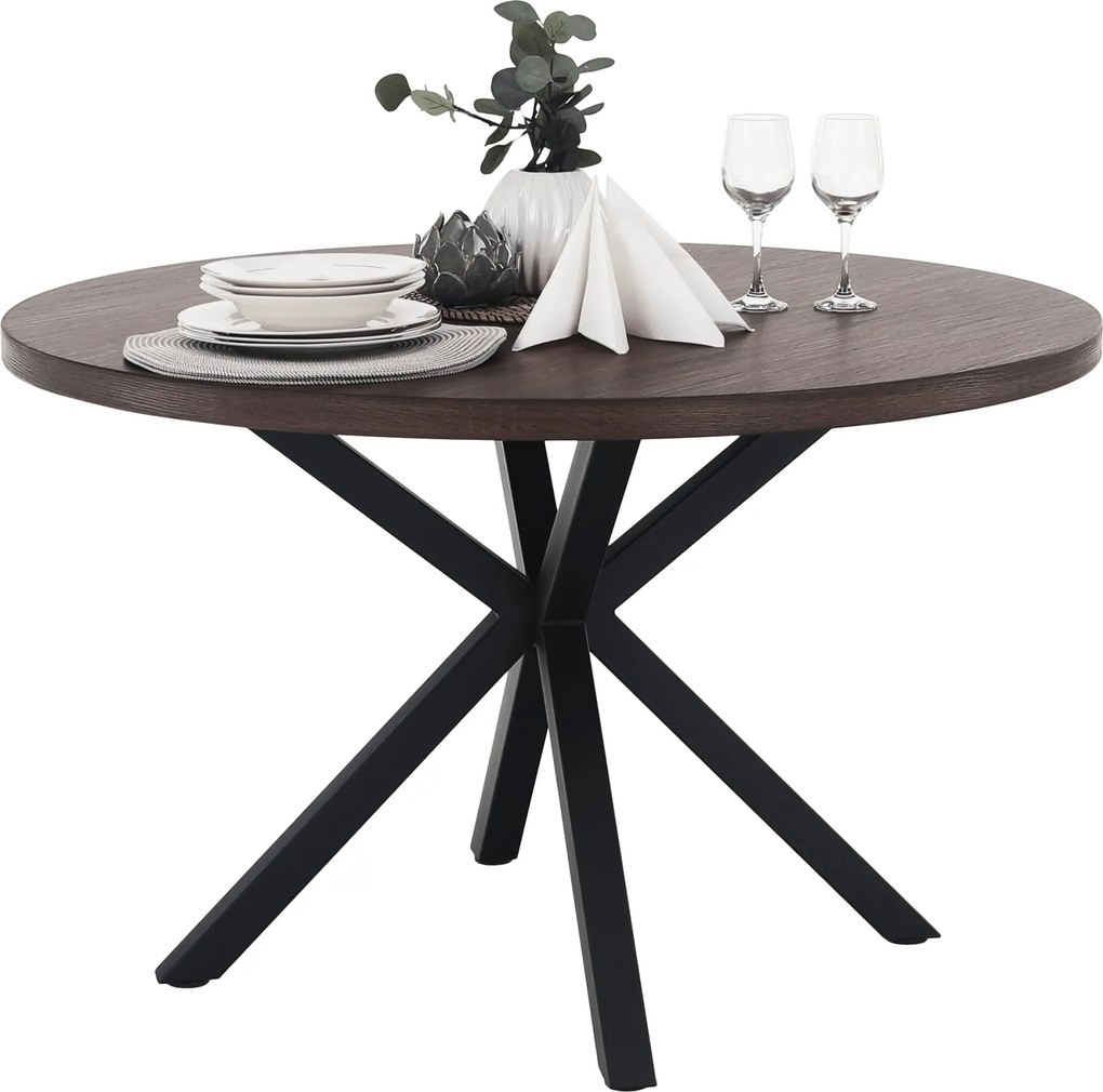 Étkezőasztal, sötét tölgy/fekete, átmérő 120 cm, MEDOR