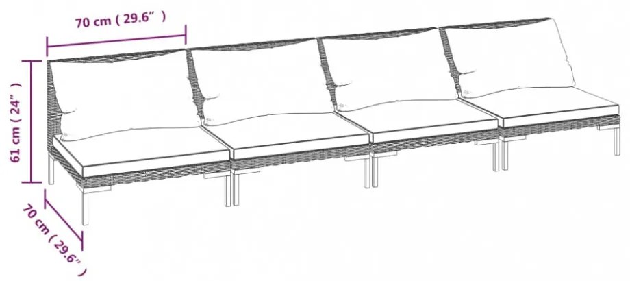 vidaXL 4 részes sötétszürke polyrattan kerti bútorszett párnákkal