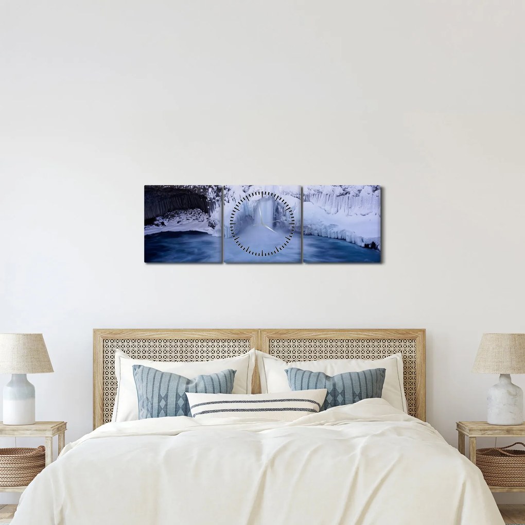 Vízesés képe télen (órával) (90x30 cm)