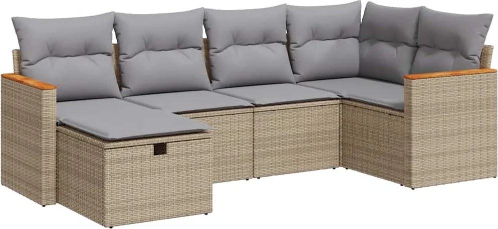 vidaXL 6 részes bézs polyrattan kerti ülőgarnitúra párnával