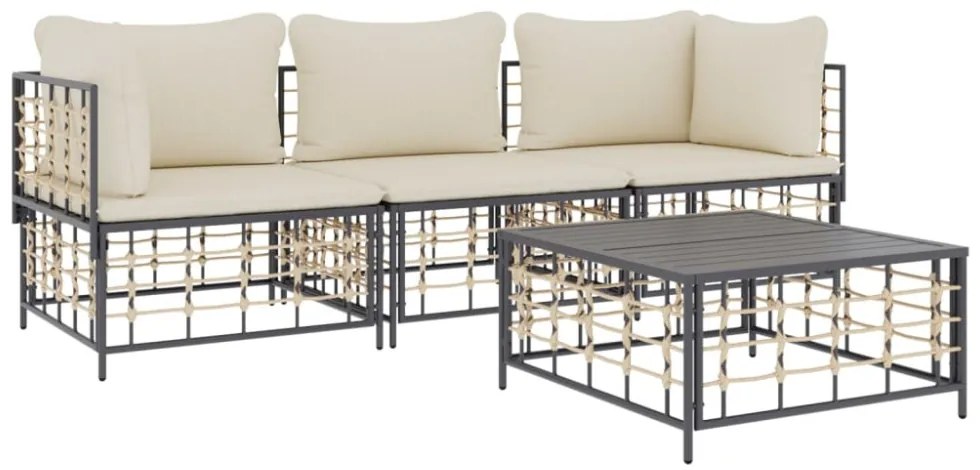 4 részes antracitszürke polyrattan kerti ülőgarnitúra párnákkal