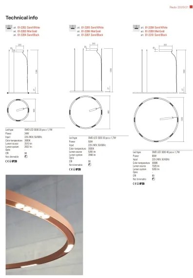 Redo 01-2206 - LED Csillár zsinóron UNION LED/50W/230V 3000K átm. 90 cm arany