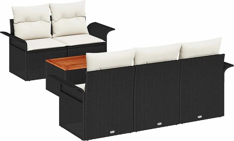 vidaXL Kerti Kanapé Szett párnával 6 pcs Fekete polirattan