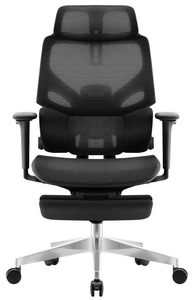 Felbontott Irodai prémium szék, hálós ergonomikus lábtartóval fekete