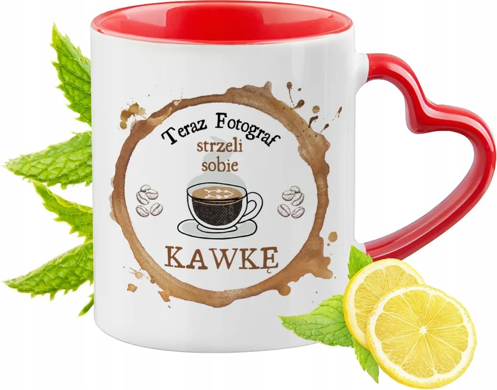 Piros fényképes bögre szív alakú füllel ajándékba