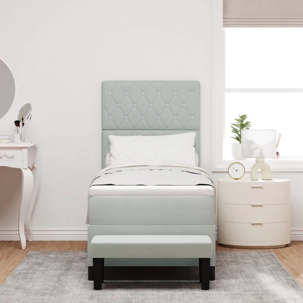Box Spring Ágy Matraccal és Paddal Világosszürke 80x200 cm Bársony