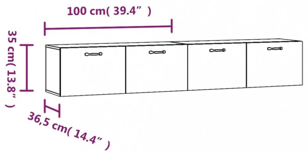 2 db füstös tölgy színű szerelt fa faliszekrény 100x36,5x35 cm