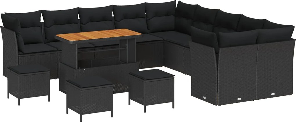 vidaXL Kerti Kanapé Szett 14 pcs Fekete polirattan