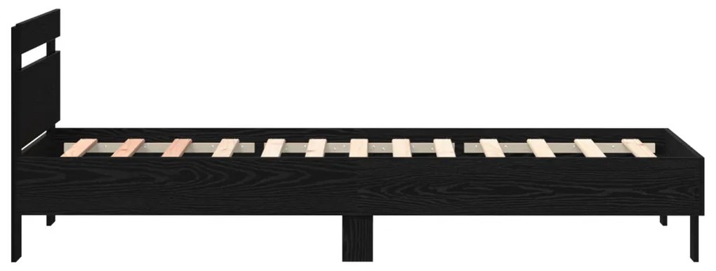 ágykeret LED világítással fekete tölgy 90x190 cm összeszerelt fa