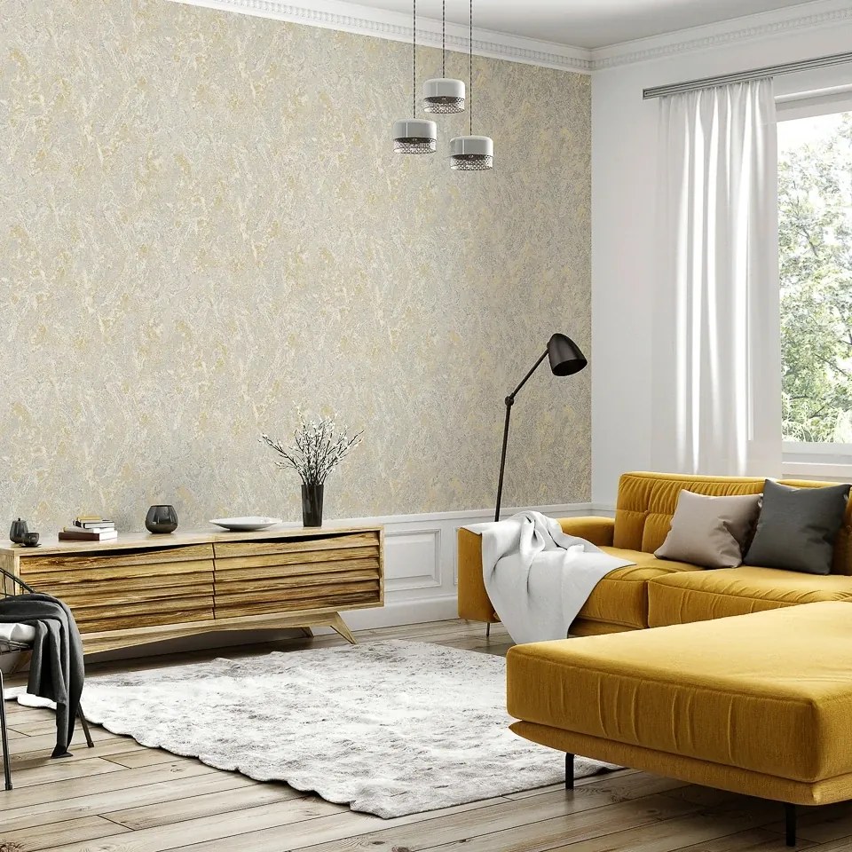 Arthouse Signature 2 Marble Patina arany-szürke márvány mintás fémhatású vinyl tapéta – 296804