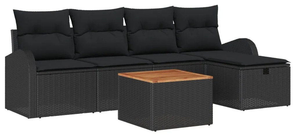 6 darabos kerti kanapé szett párnákkal fekete polyrattan