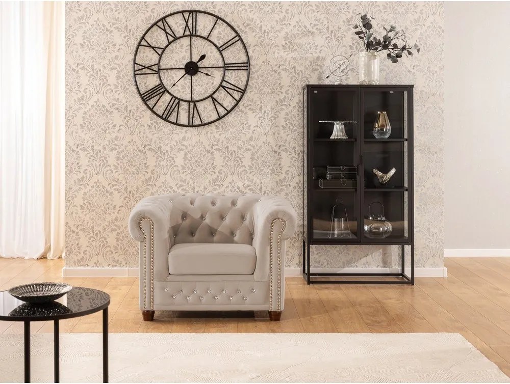 Bézs bársony chesterfield fotel York Blik – Ropez