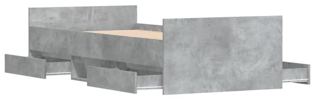 betonszürke ágykeret fej- és lábtámlával 90 x 190 cm