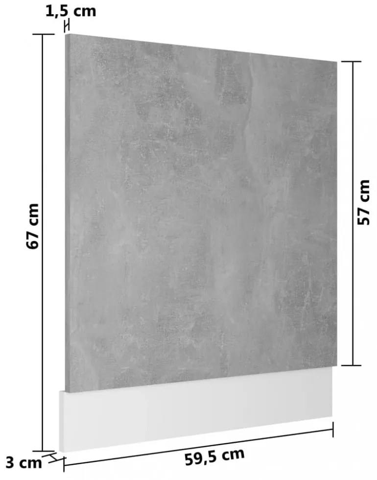 betonszürke szerelt fa mosogatógép-panel 59,5 x 3 x 67 cm