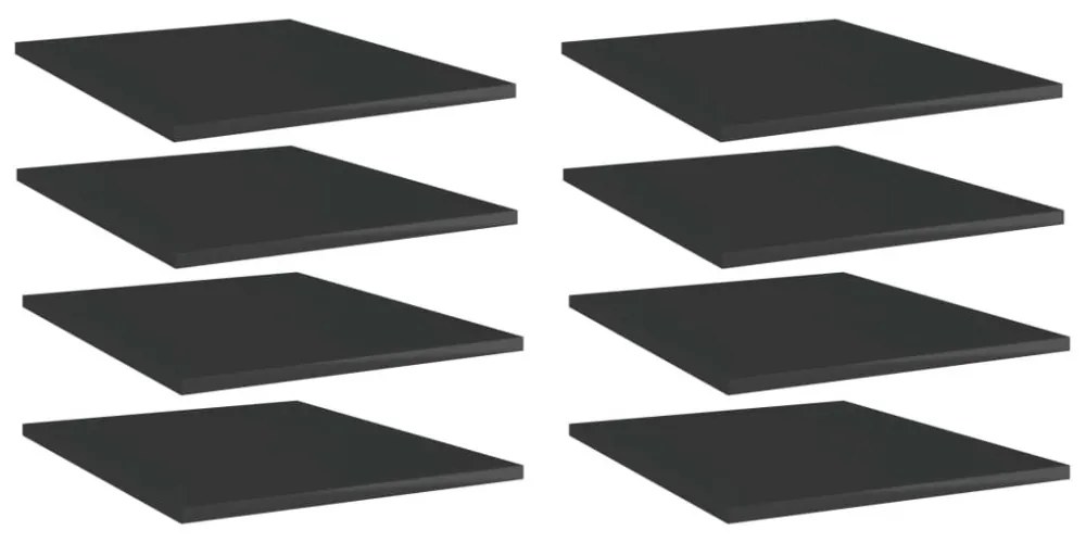 8 db magasfényű fekete szerelt fa könyvespolc 40 x 50 x 1,5 cm