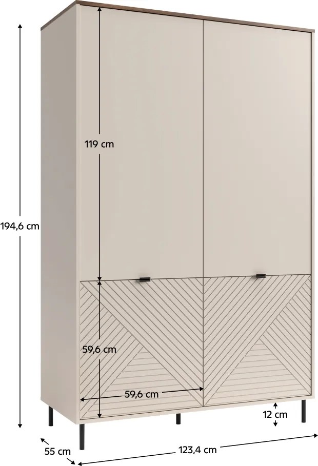 Szekrény, kasmír/castello tölgy, EYCO 4D