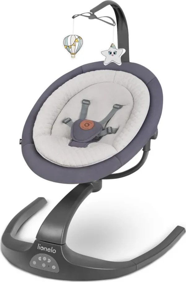 Lionelo - Zenélő babahinta RINA 4xAA Betonszürke + távirányító