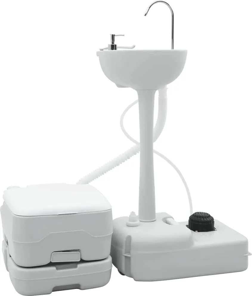 vidaXL Kemping WC Készlet 2 pcs Szürke és Fehér