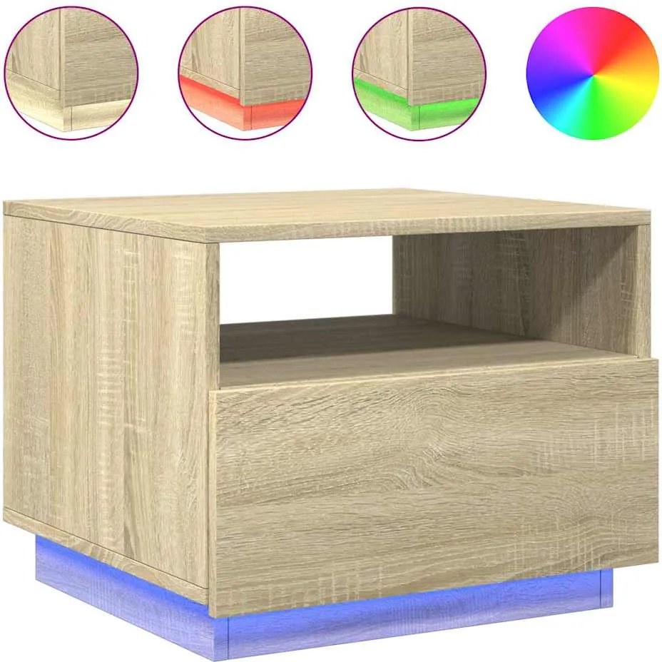 vidaXL sonoma tölgy színű dohányzóasztal LED-lámpákkal 50x49x40 cm