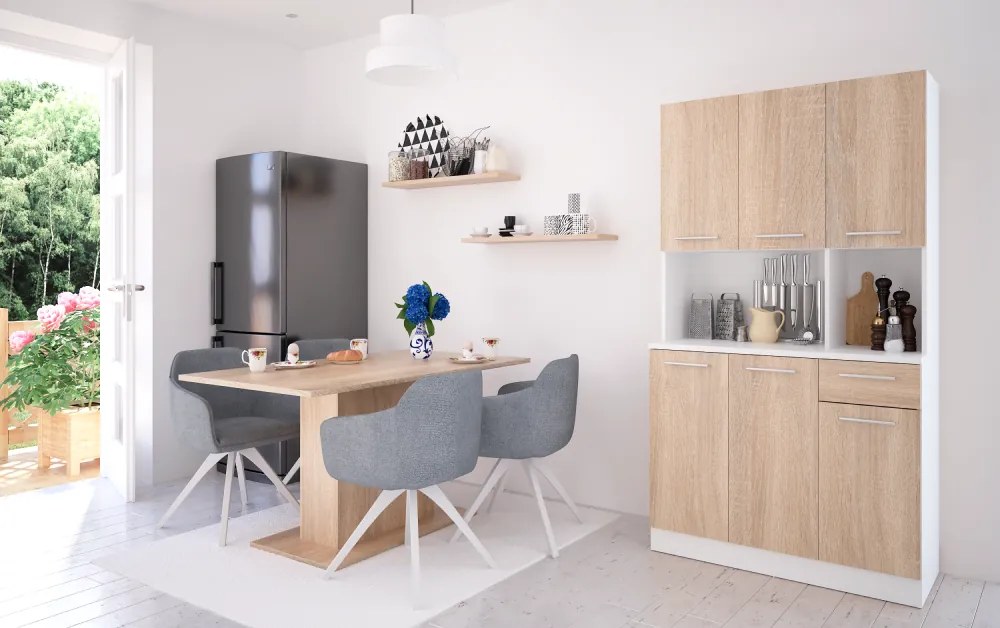 Hatajtós szekrény, fehér/sonoma tölgy, PELION NEW