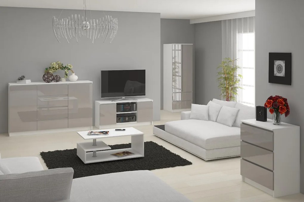 TV asztal Dariel (fehér + fémes fényű). 1069772