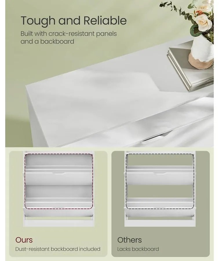 Cipősszekrény 2 billenőajtóval, 3 szintes cipőtartó, 24 x 80 x 102 cm, felhőfehér