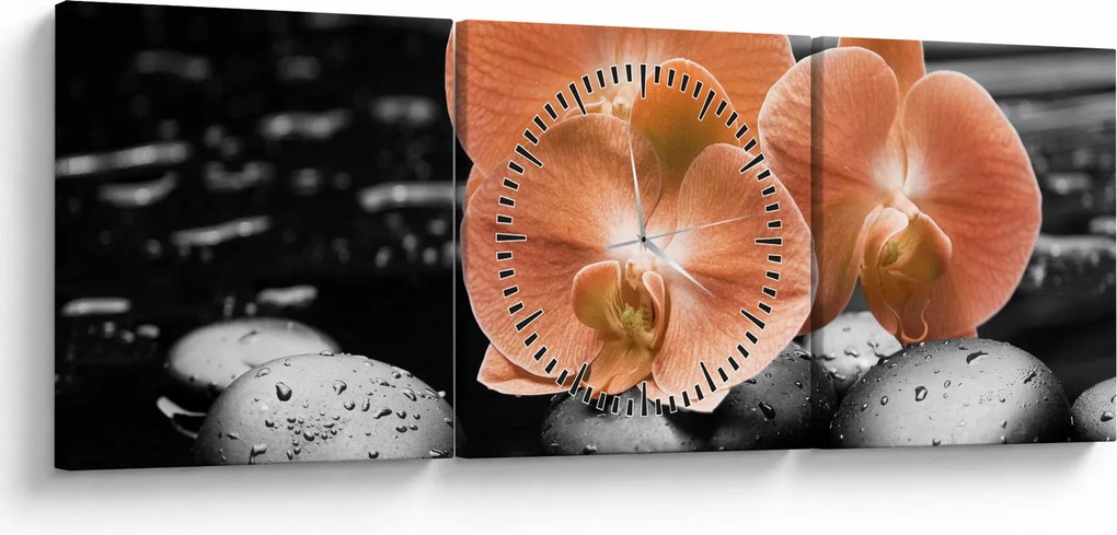 Kép - Narancssárga orchideák (órával) (90x30 cm)