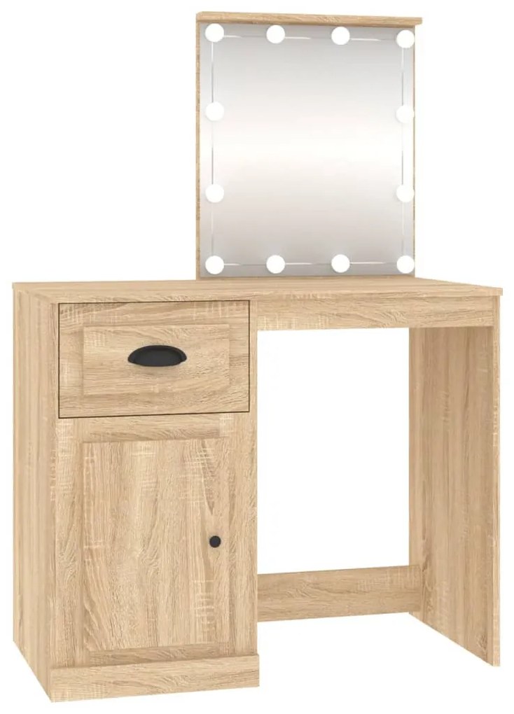 sonoma tölgy színű LED-es fésülködőasztal 90x50x132,5 cm