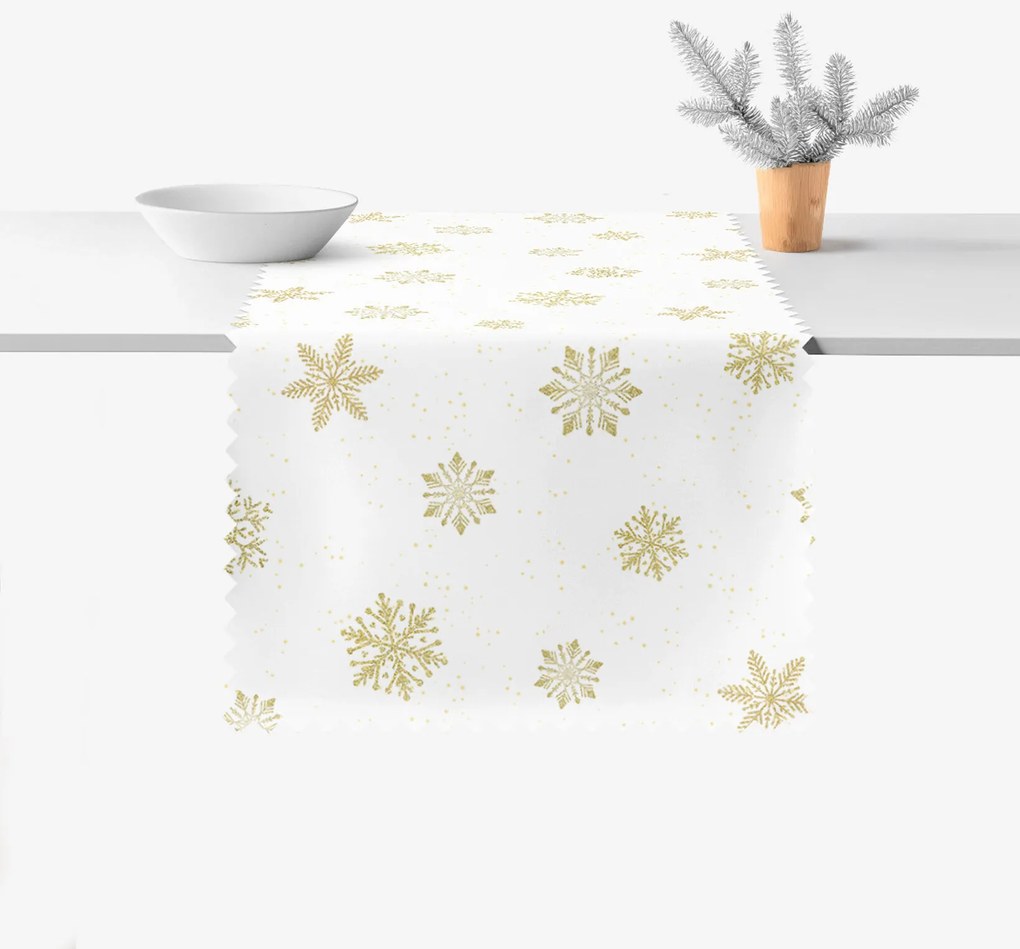 Goldea teflonbevonatú asztali futó - arany hópelyhek 35x140 cm