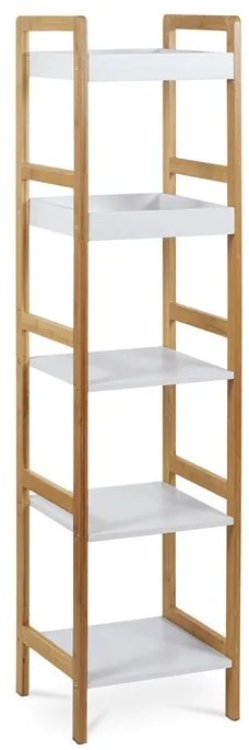 Dr-013-5 Öt Részes Tároló Állvány Bambuszból Natúr Színben, Fehér Mdf Polcokkal. Teherbírás: 15 kg