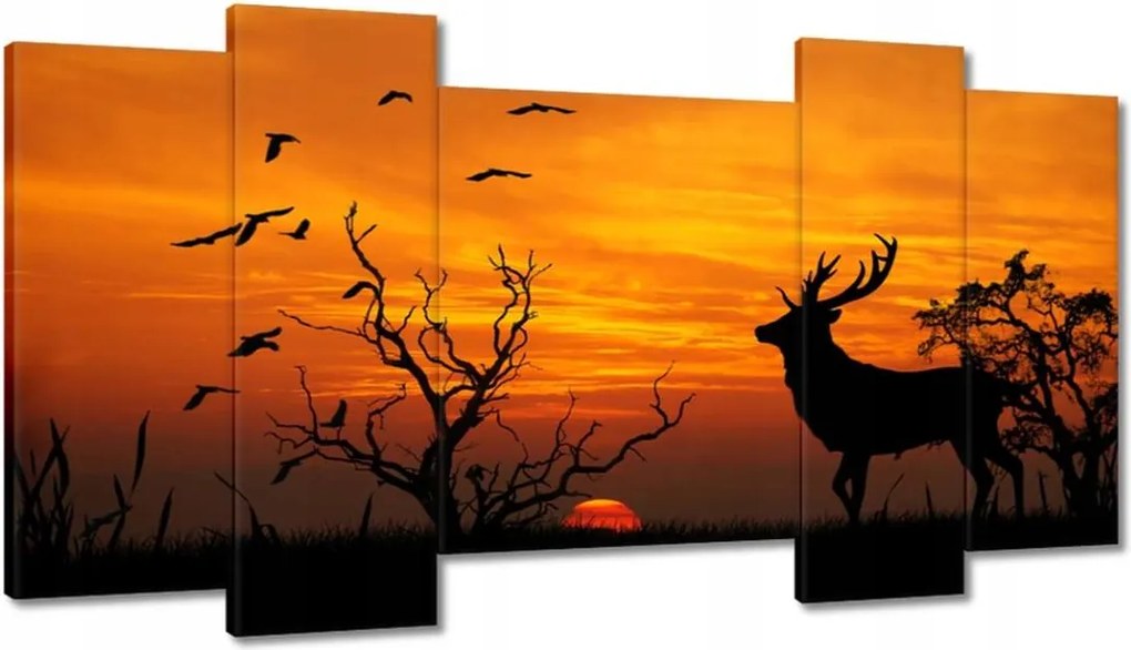 Festmények 120x65 Szarvas és naplemente