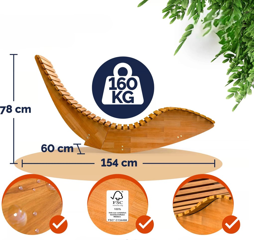 Casaria® Ergonomikus napozóágy - akác