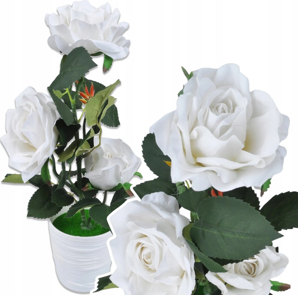 Műrózsa Rózsa Művirág XXL 3 Virág Cserépben Élő 38CM