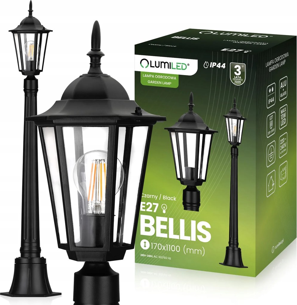 Kerti Lámpa Kültéri Álló Lámpa Oszlop 100cm Led E27 Fekete IP44