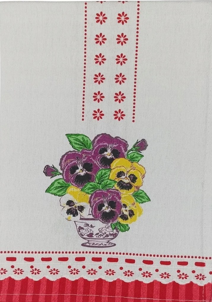 Konyhai törlőkendő Árvácska pamut lengyel termék amaránt 0208