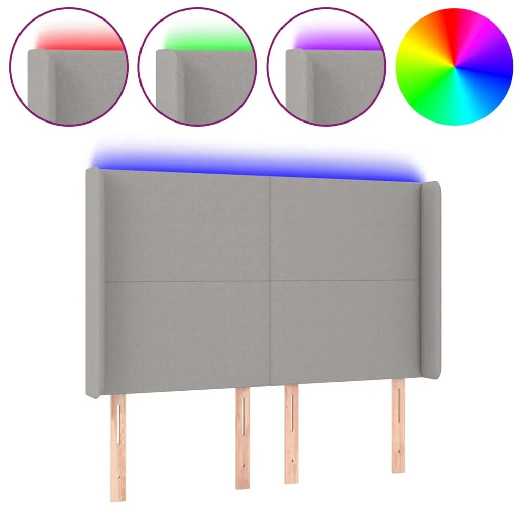 világosszürke szövet LED-es fejtámla 147x16x118/128 cm