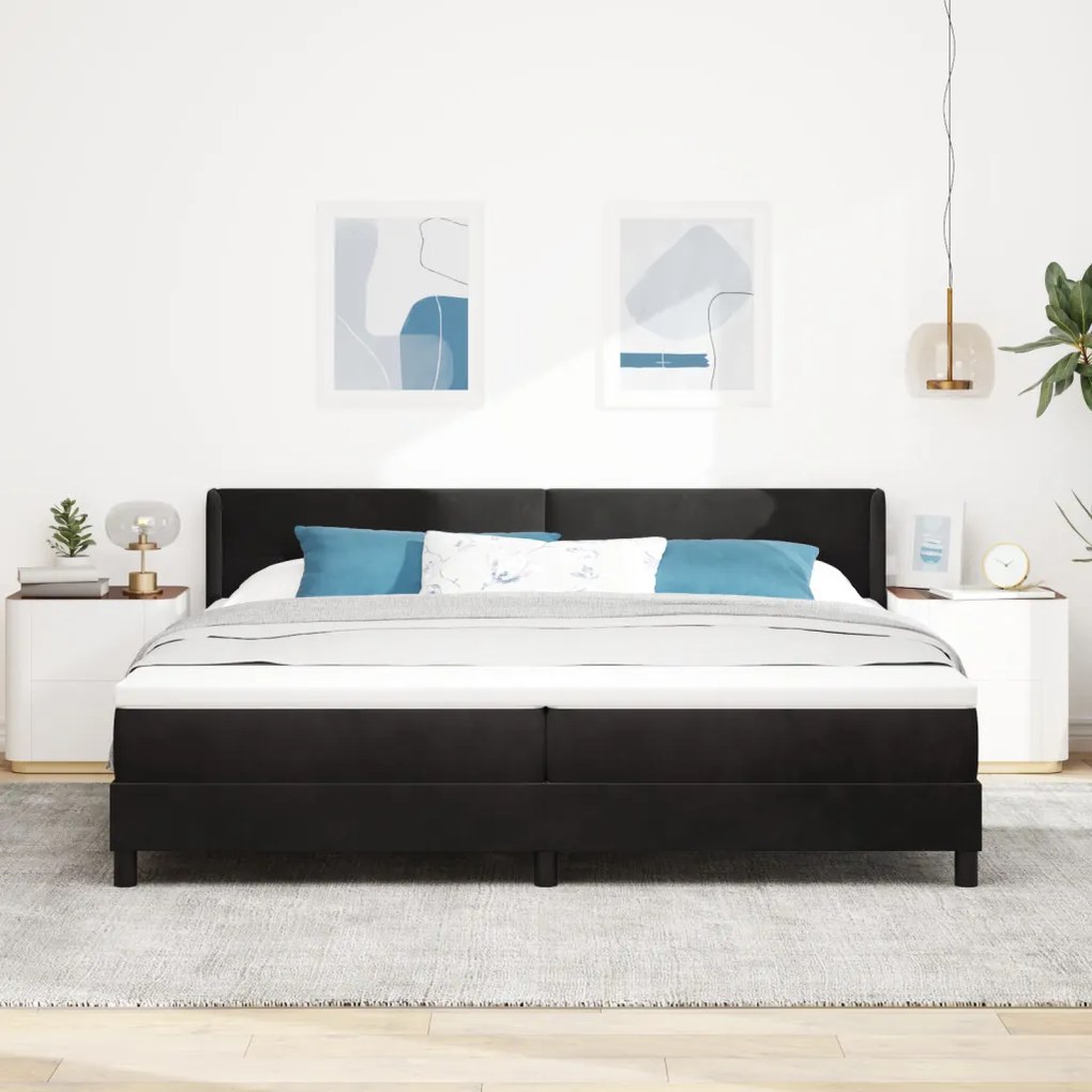 Boxspring Ágy Mattal Fekete 200x200 cm Bársonyos