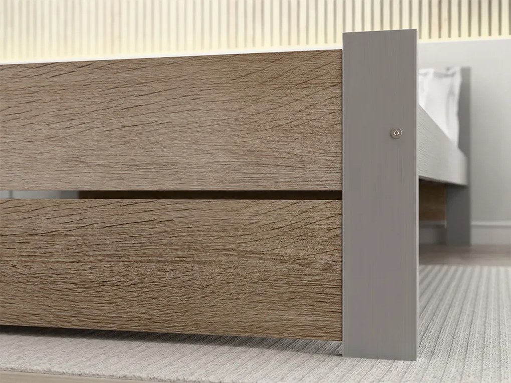 Ágy IKAROS DOUBLE 120 x 200 cm, sonoma tölgy/szürke Ágyrács: Lamellás ágyrács, Matrac: Coco Maxi 20 cm matrac
