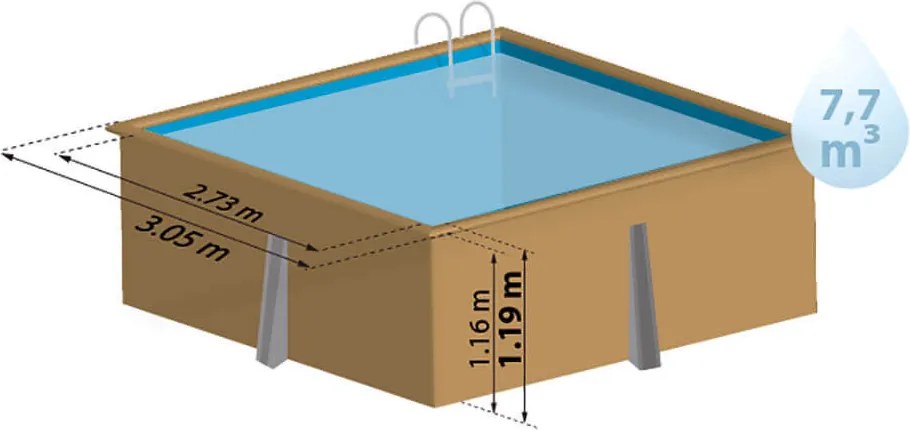 PONTAQUA TIMBER szögletes fa medence 305 x 305 x 119 cm