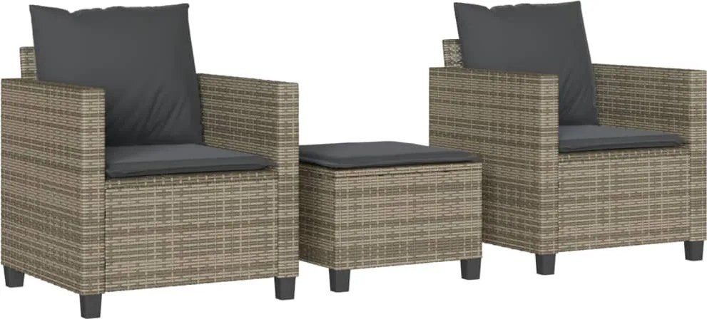 vidaXL 3 részes szürke polyrattan bisztrógarnitúra párnákkal