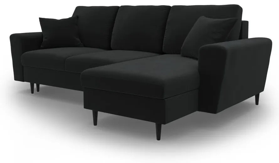 Fekete bársony kinyitható tárolóhelyes sarokkanapé Kyoto – Cosmopolitan Design