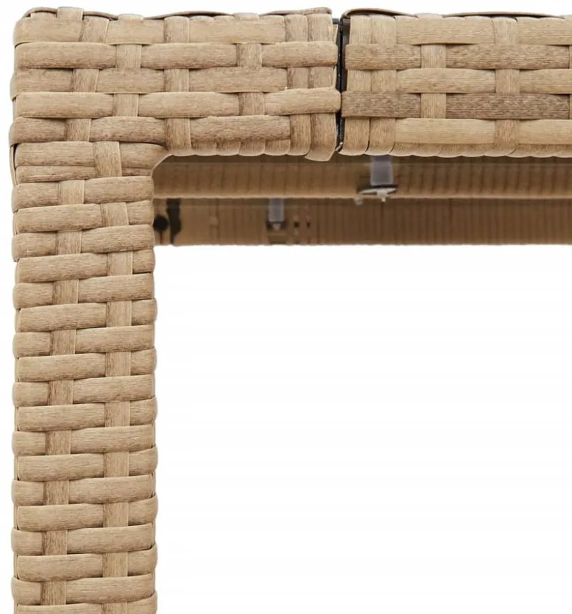 bézs polyrattan üveglapos kerti asztal 150 x 90 x 75 cm