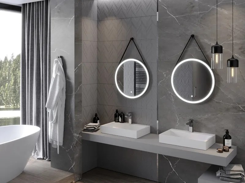 Mexen Reni, LED fürdõszobai tükör háttérvilágítással 60x60 cm, 6000K, fekete keret, páramentes, 9812-060-060-611-70