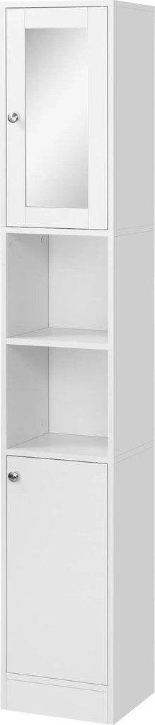 Kleankin Magas Fürdőszobai Szekrény Tükörrel - 30x28x180 cm Fehér | Aosom