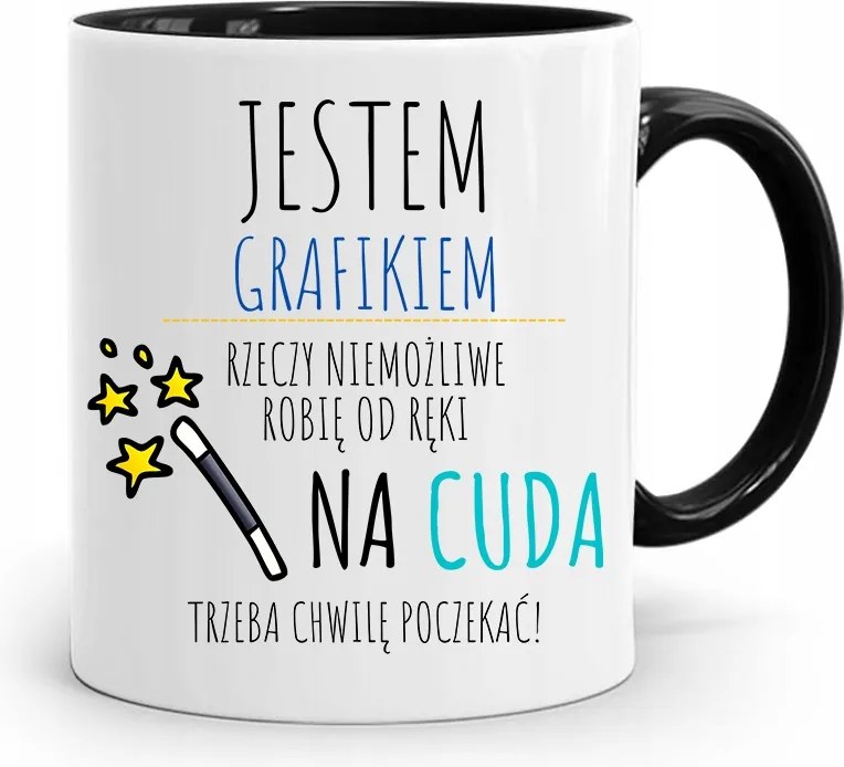 Fekete Bögre Grafikusoknak A Csodákra Várni Kell! fényképes nyomattal