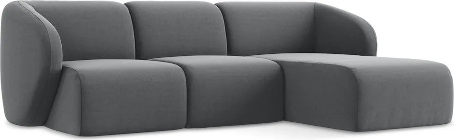 Szürke bársony sarokkanapé (jobb oldali-heverő résszel) Lani – Makamii